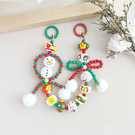 Christmas snowman beaded mobile phone chain Christmas style pendant lanyard car keychain decoration bag pendant