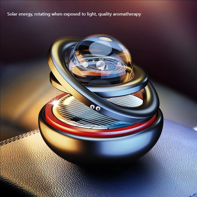 Car perfume aromatherapy solar-powered double-ring suspended rotating ornaments high-end car interior decorations with long-lasting fragrance