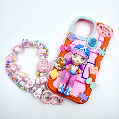 DIYYOYO Handmade cream Laura iphone 13 promax phonecase with phonechain